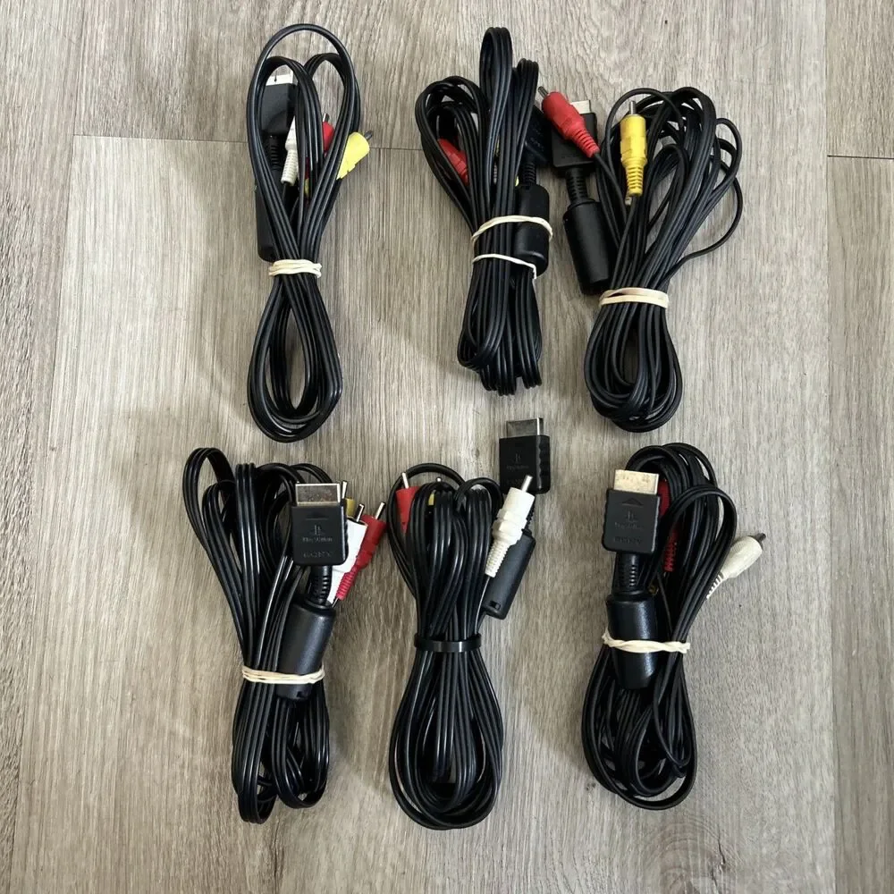 Sony PS2 AV Cable Lot of 6 Genuine OEM RCA RFU Audio Video Cords PlayStation PS1